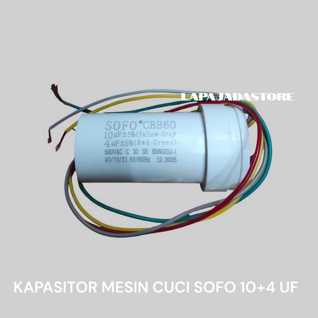 KAPASITOR MESIN CUCI POLYTRON 2 TABUNG 4uf + 10uf 500VAC ORIGINAL