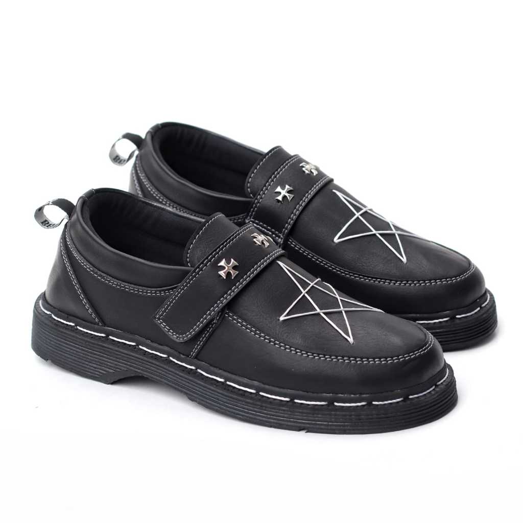 FLAMES AKESI - Sepatu Loafers Docmart Pria Casual Formal Pantofel Kerja Pria Hitam