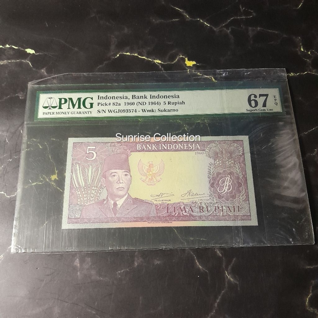Uang Kuno Indonesia PMG 67 EPQ 5 Rupiah Sukarno Tahun 1960