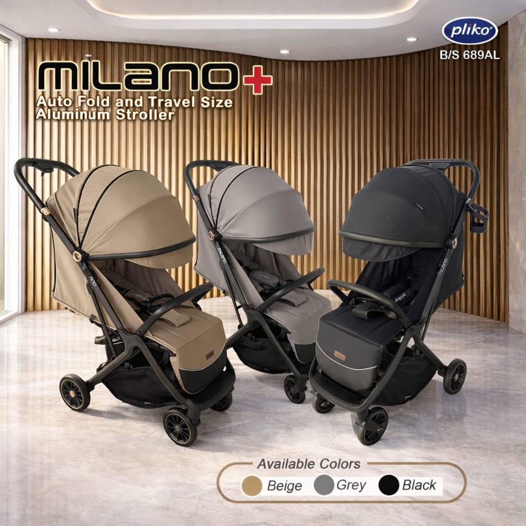 Stroller Bayi Pliko Milano+ Auto Fold Lipat Otomatis Travel Size Ringan Anak Newborn Sampai 22kg Bon