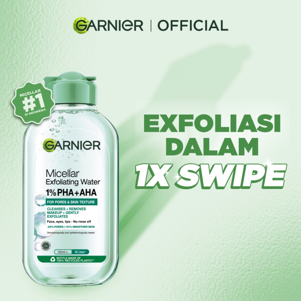Garnier Micellar Peeling Water 1% AHA + PHA - 125ml (Pembersih Wajah & Make up untuk mengangkat sel 