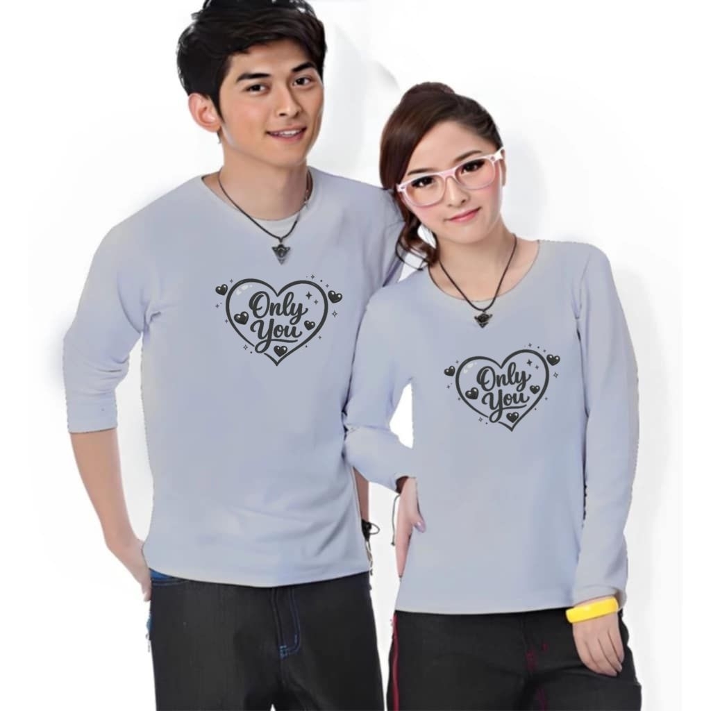 KAOS COUPLE LP ONLY YOU LOVE LENGAN PANJANG MODEL KAOS OBLONG SEPAKET SUDAH DAPAT 2BAJU