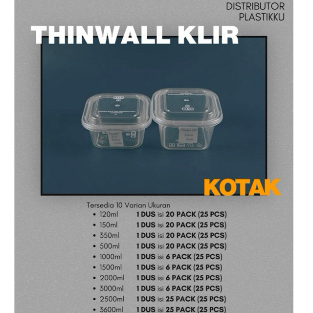 (1 DUS) Thinwall KLIR Square | Thinwall KLIR Kotak 1000ml/1500ml/2000ml/2400ml