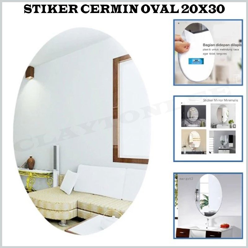 Sticker Cermin Kaca Dinding Model Oval Ukuran 20x30 Cermin Kaca Tempel Di DInding