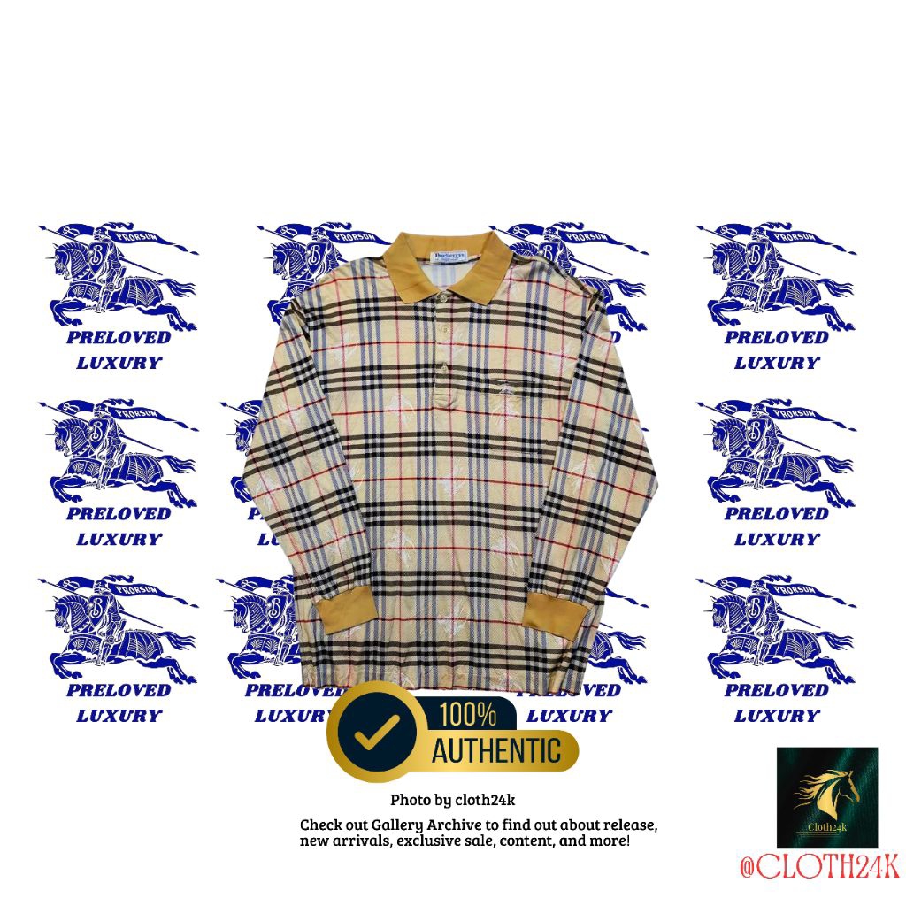 prelovedburberry polo long sleeve BURBUR motif nova check uk ke l vintage