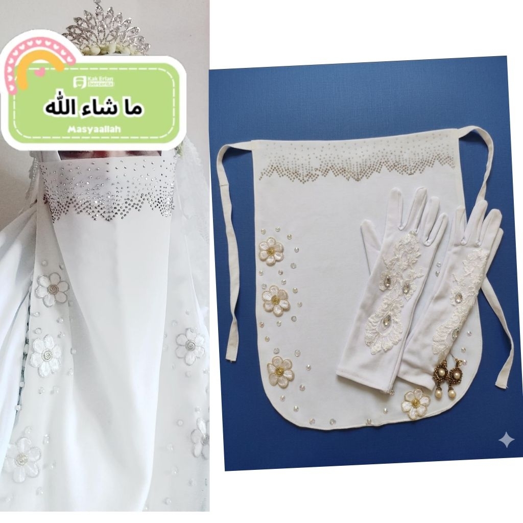 preloved cadar tali putih merek Tsurayya variasi manik manik walimah free sartang walimah