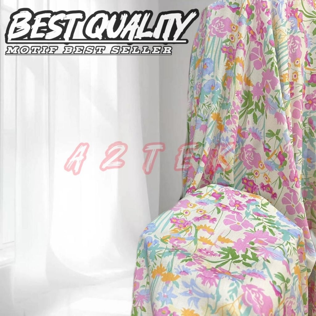 Kain katun rayon Viscose premium - Kain rayon motif floral ekslusif - Kain rayon original - Harga 0,