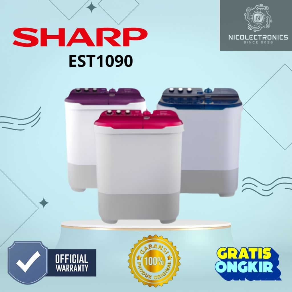 Mesin Cuci Sharp 2 Tabung EST1090 / EST1290 / EST1490 Mesin Cuci 2 Tabung 10kg / 12kg / 14kg Sharp