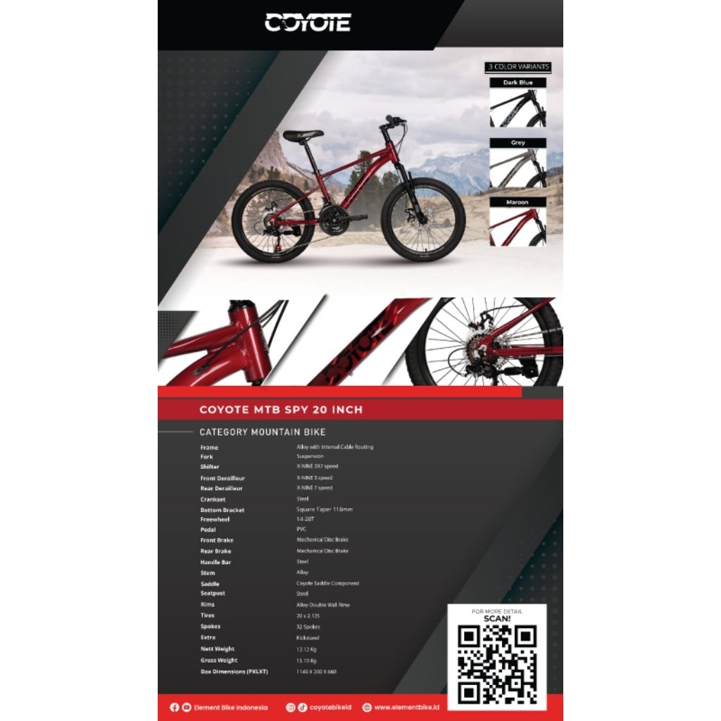 Sepeda MTB Element Coyote Spy 20 Inch