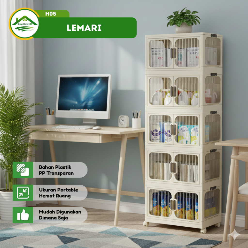 Lemari Plastik Lipat Serbaguna dengan Roda Anti Slip Lemari Plastik Lipat Portable Modern