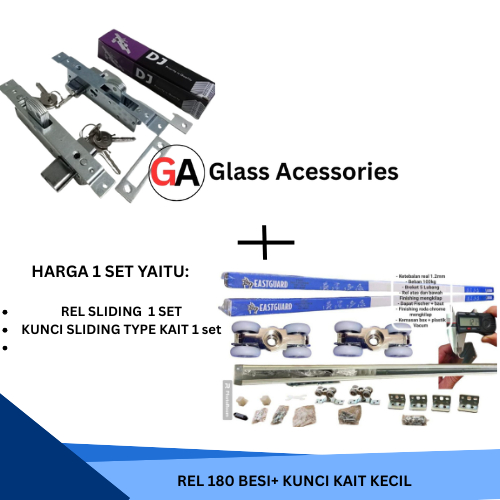 1 Set Rel Sliding Pintu Geser Besi/Rel Sliding Gantung+Kunci Kait kecil