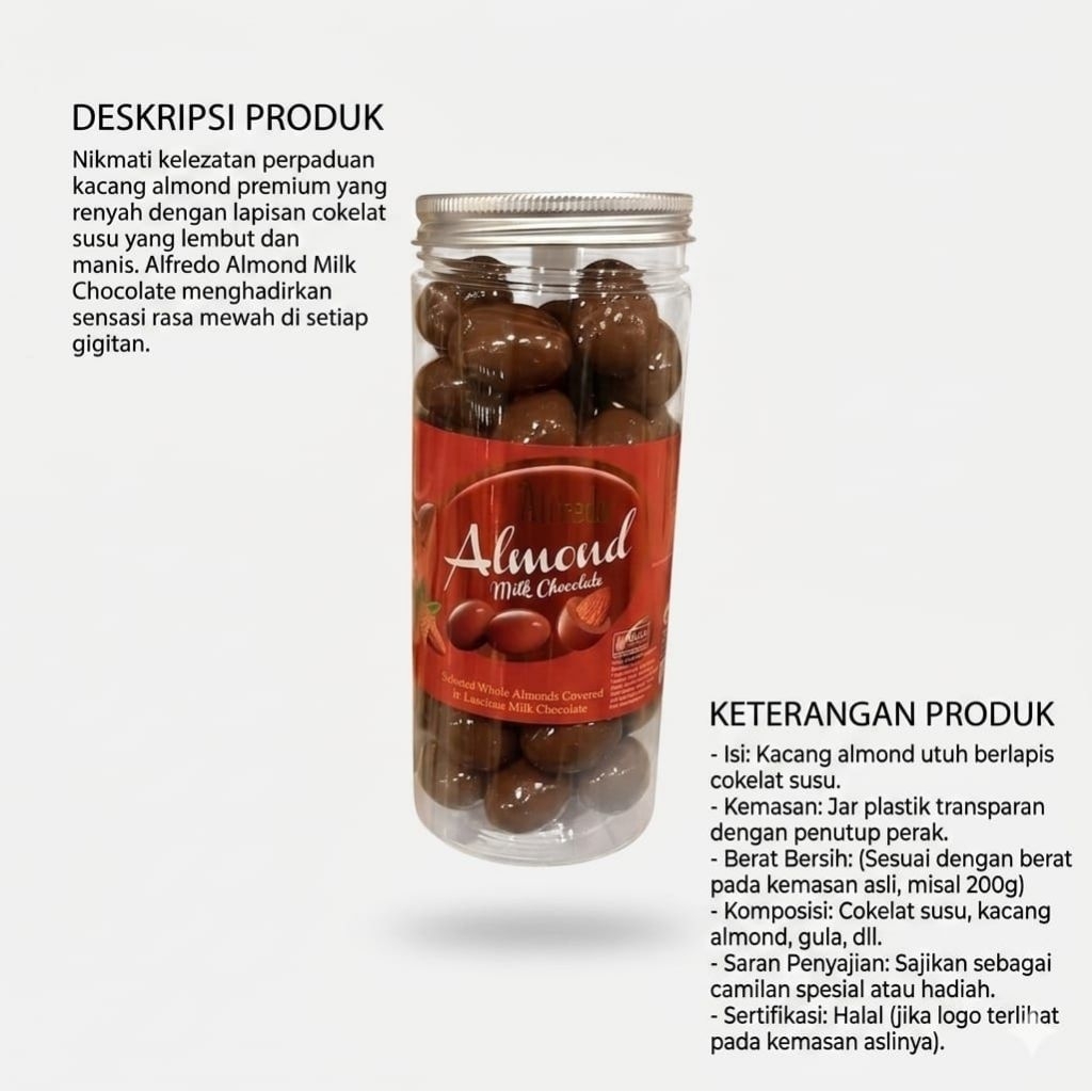 Alfredo Hazelnut coklat susu kacang almond 200 gram