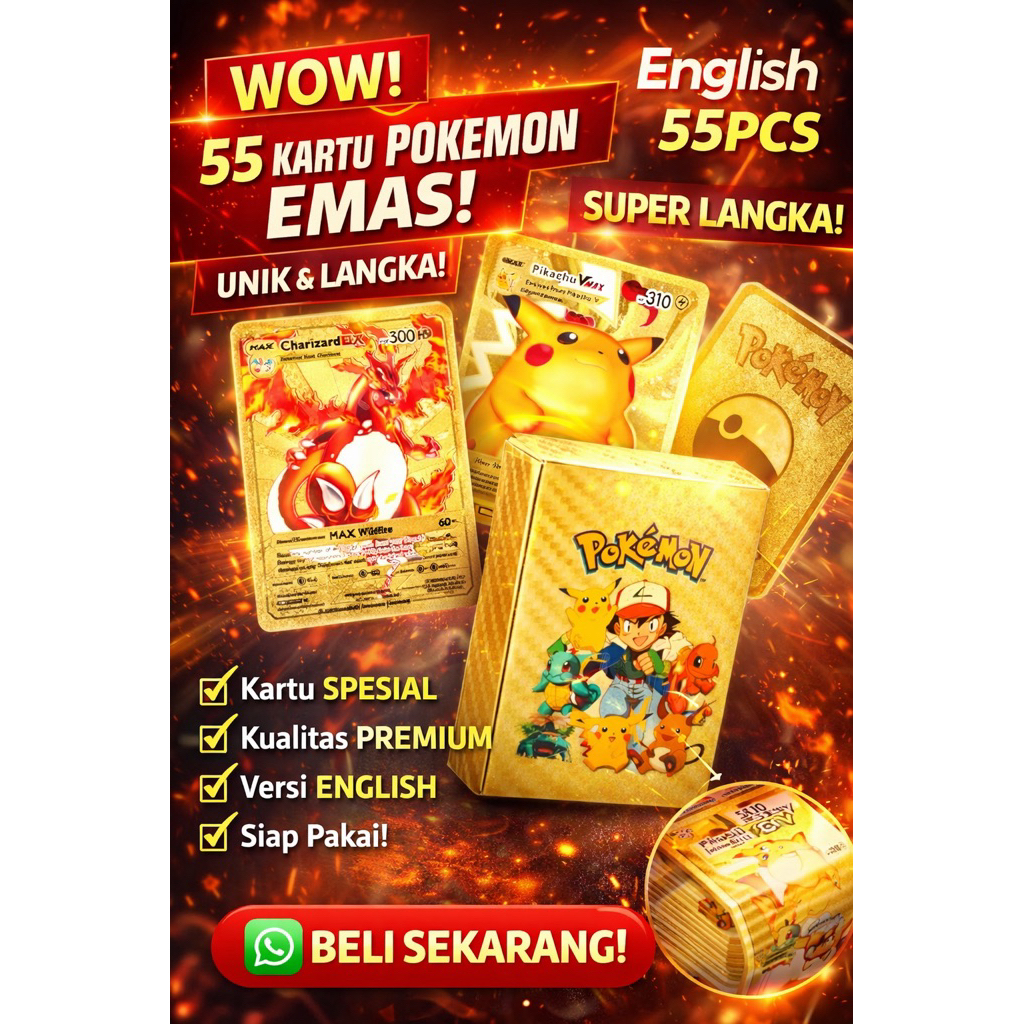 Kartu Pokemon Emas 55 PCS koleksi  - Gold Foil Pokemon Card Set