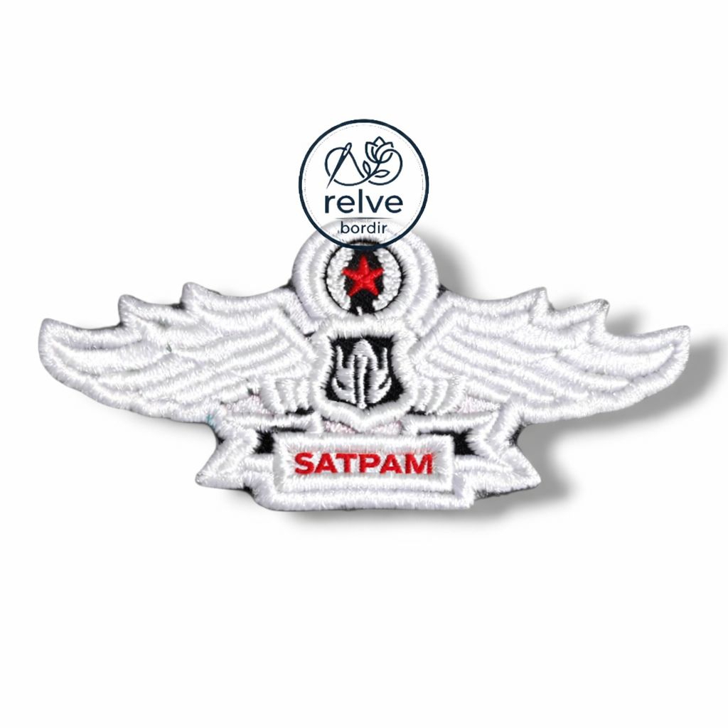 Wing Satpam Putih Bordir Timbul 3D Premium – Emblem Lencana Security Kualitas Tebal Rapi Kuat