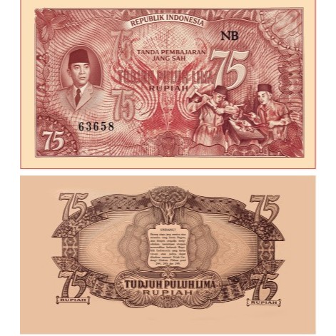 Uang 75 rupiah ORI souvenir replika repro