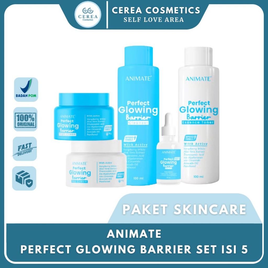 [BPOM] Animate Perfect Glowing Barrier Series 5in1 Skincare Wajah Paketan Paket Biru