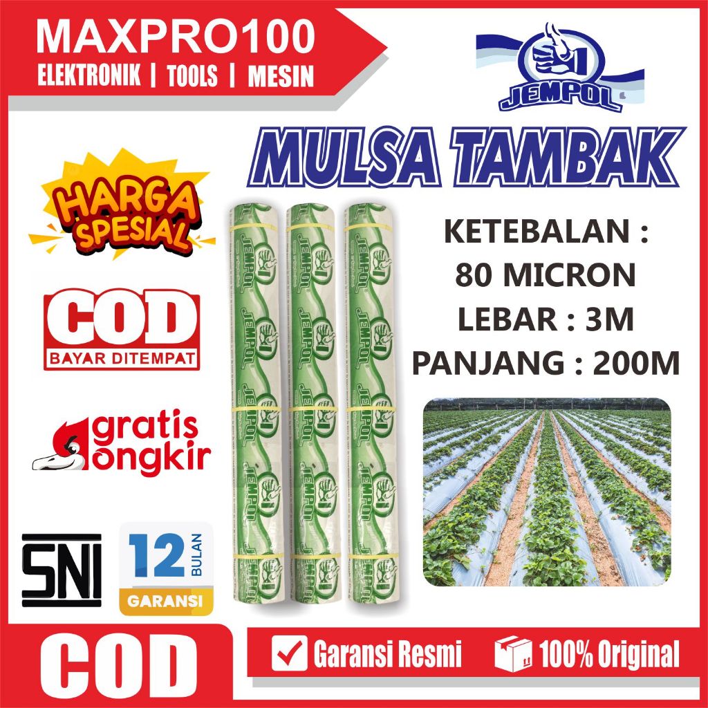 Plastik MULSA Tambak lebar 3 meter panjang 200 meter tebal 80 micron Cap Jempol