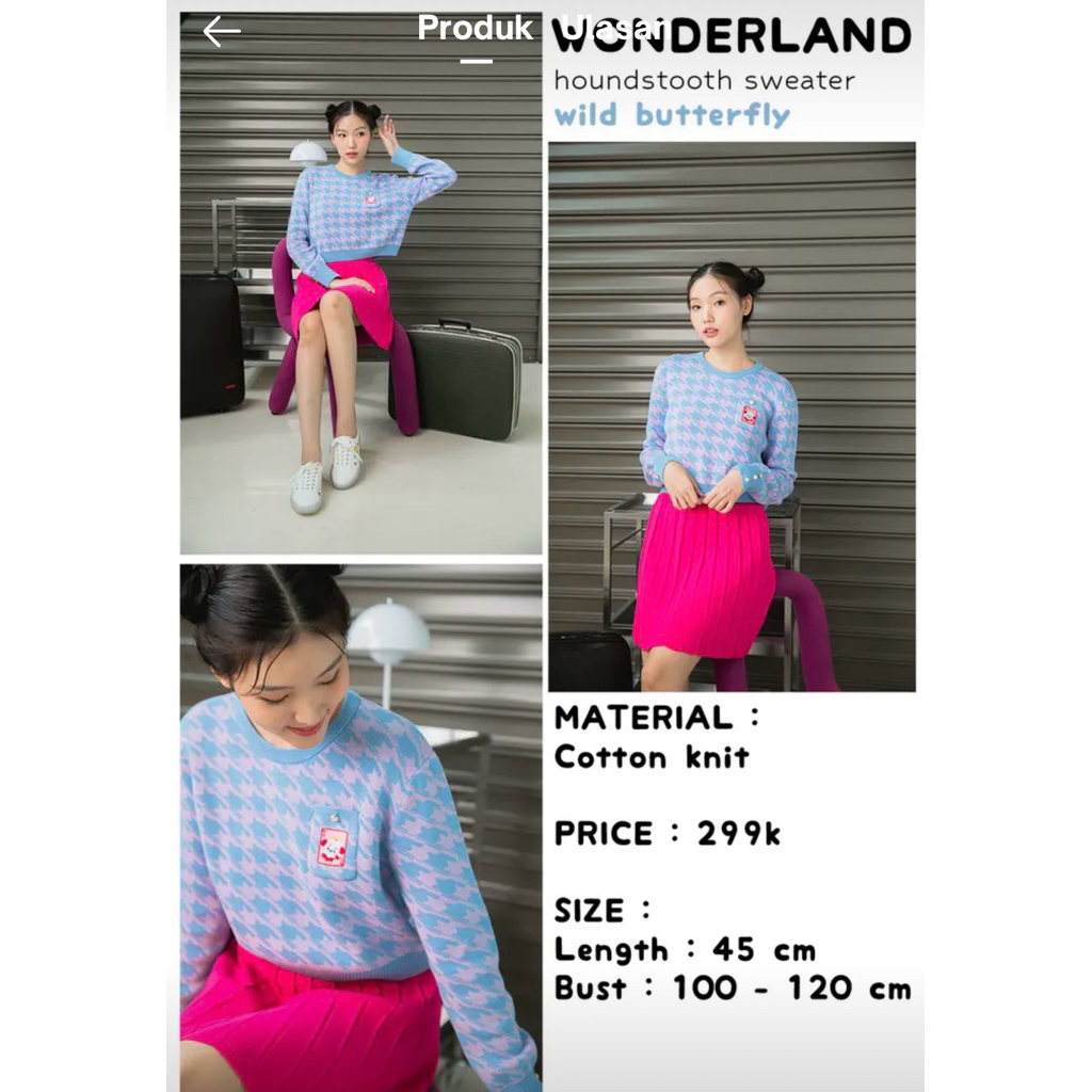 Hello.riss-bebeplum wonderland atasan wanita houndstooth sweater wild butterfly sweater wanita