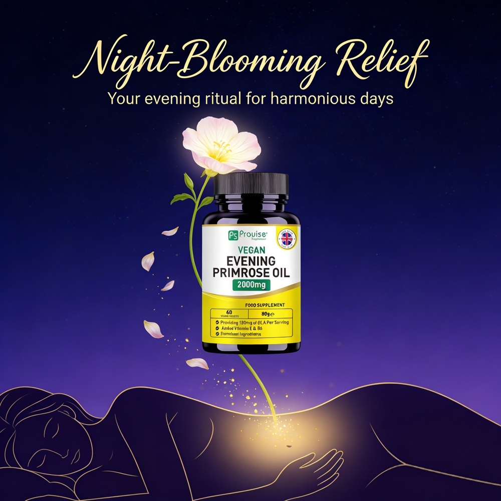 Evening Primrose Oil Vegan 2000mg + Vitamin E & B6 | 60 Softgel Tekan Dingin Murni | 180mg GLA per K