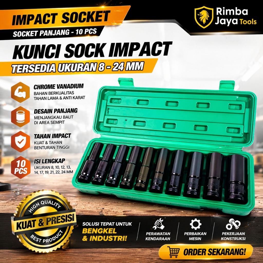 10Pcs Mata Socket 1/2‘’ 8-24mm Impact Socket/Kunci shock Impact socket set/Impact sock impact wrench