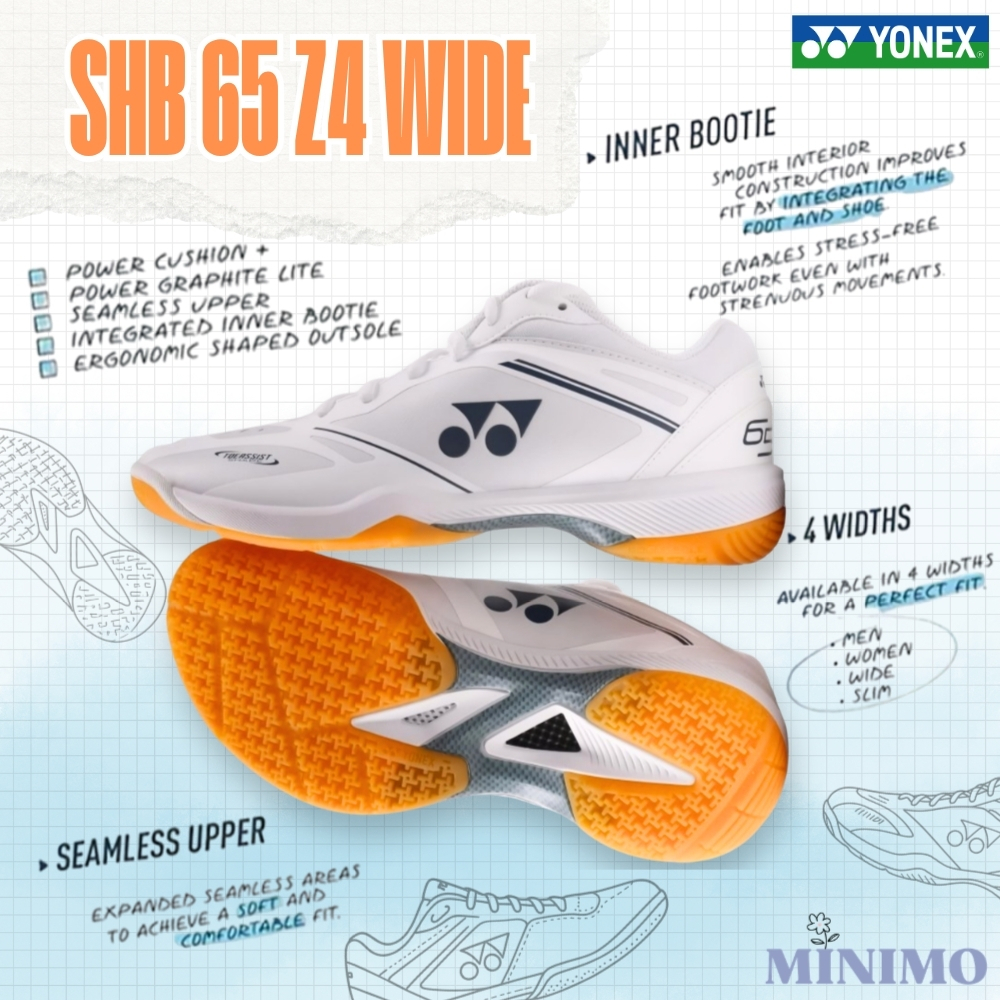 Sepatu Badminton Yonex Power Cushion SHB 65 Z4 White Wide 2026 Original
