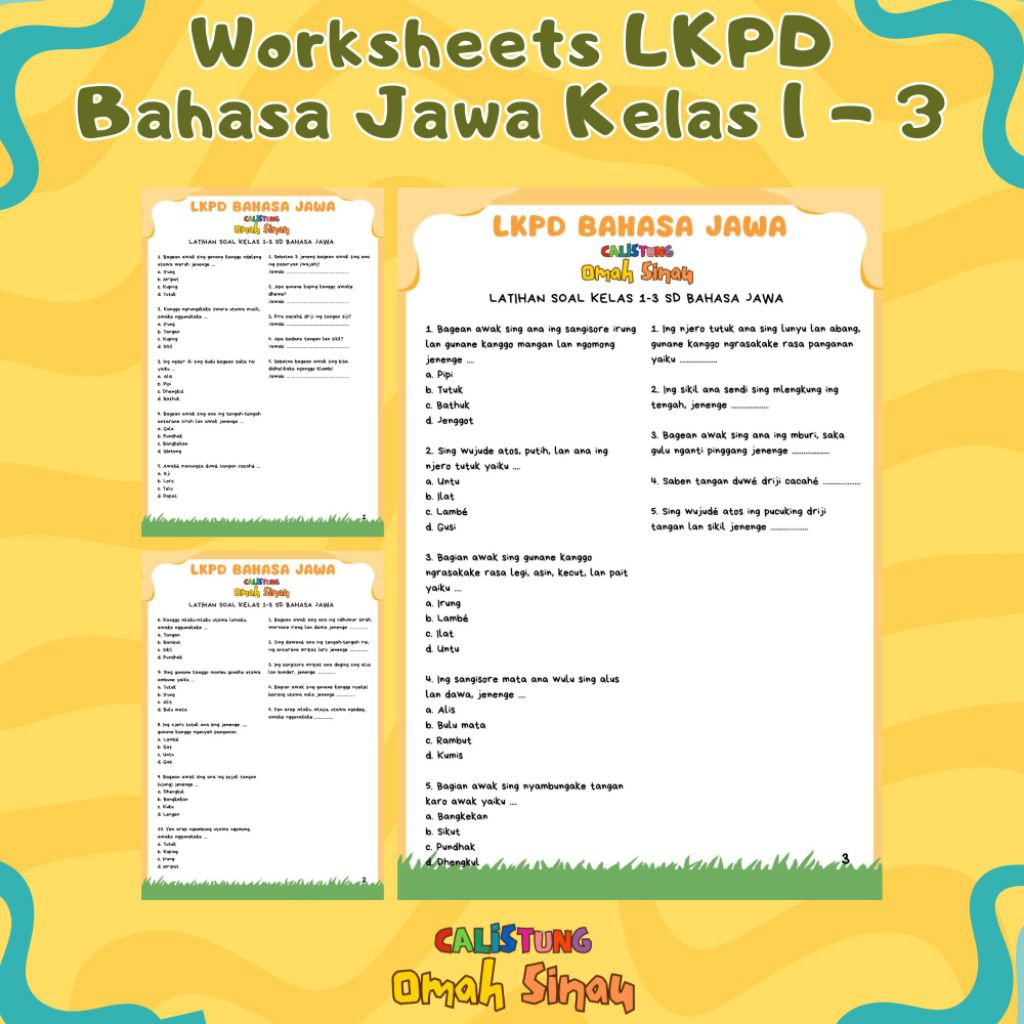 LKPD Soal Latihan Bahasa Jawa Kelas 1-3 SD | Belajar Bahasa Jawa 240 Soal