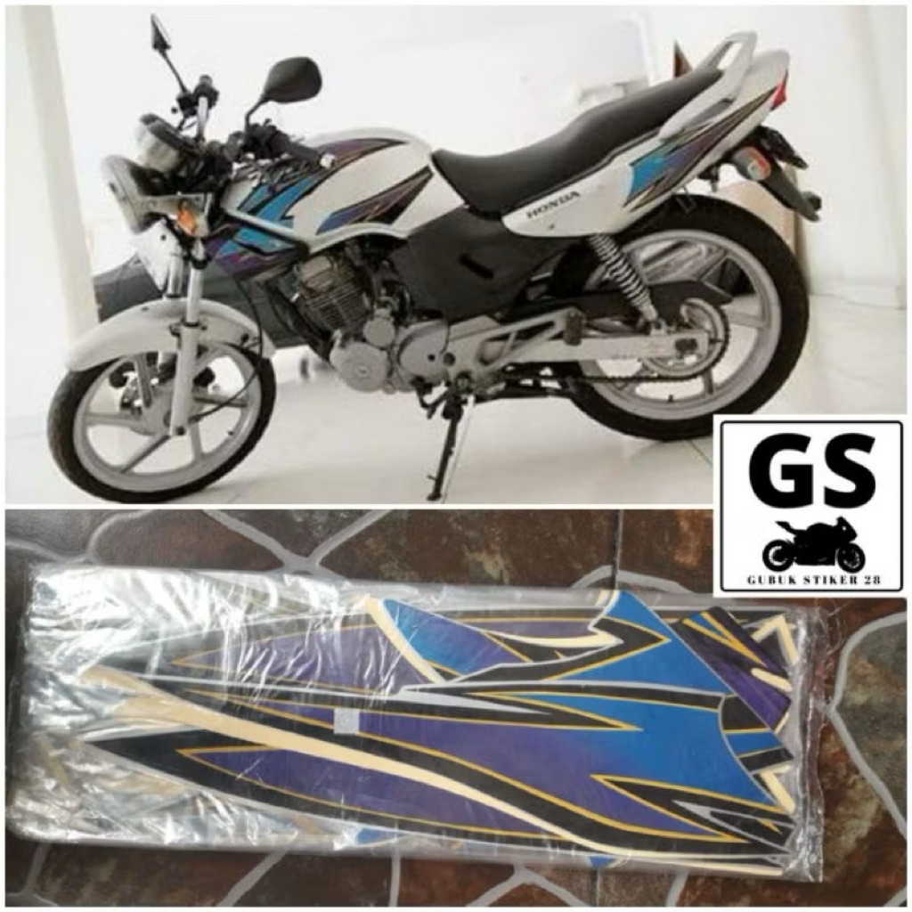 STRIPING STIKER LIS BODY MOTOR HONDA TIGER 2000 TILAM TILAS 2002 PUTIH GRAFIS BIRU