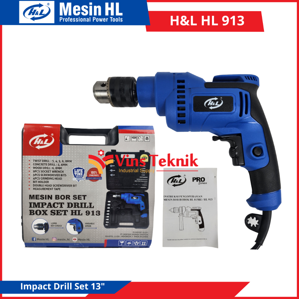 H&L HL 913 Mesin Bor Listrik Impact Drill Set Bor Beton 13MM HL 913