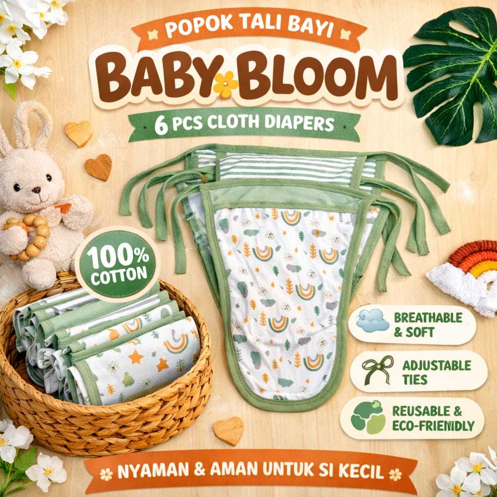 Baby Bloom 12 pcs / 6 pcs Popok Bayi Tali Kain SAGE & MUSTRAD SNI / Popok Kain Serian Premium
