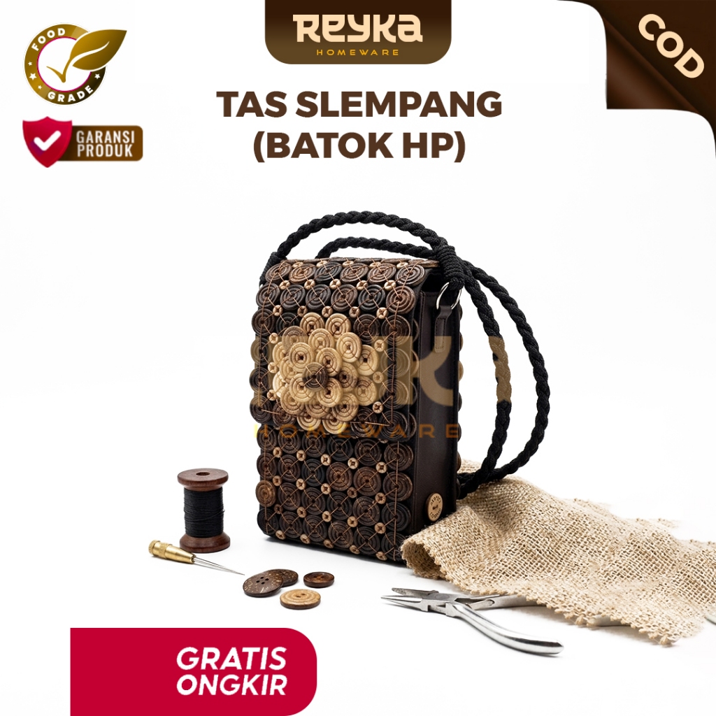Tas Batok Kelapa Mini Selempang Wanita / Sling Bag Batok Kelapa untuk HP & Dompet