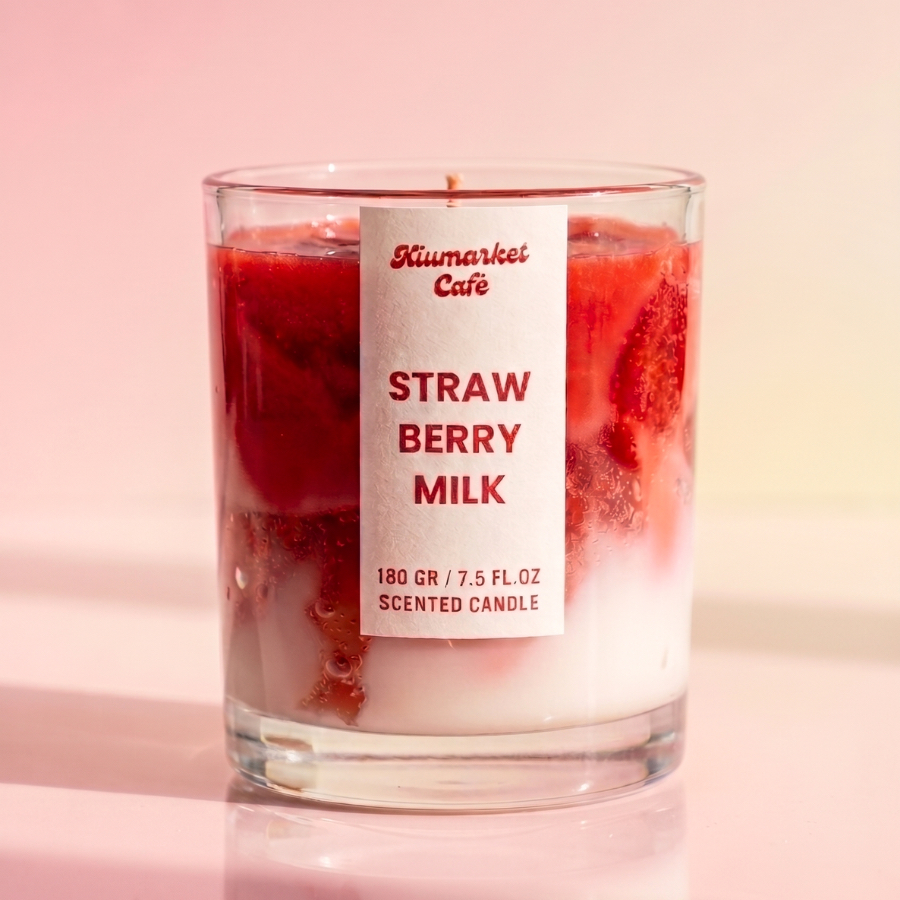 Kiumarket Scented Candle Strawberry Milk 180gr - Lilin Aromaterapi Aroma Susu Stroberi Sweet Creamy 