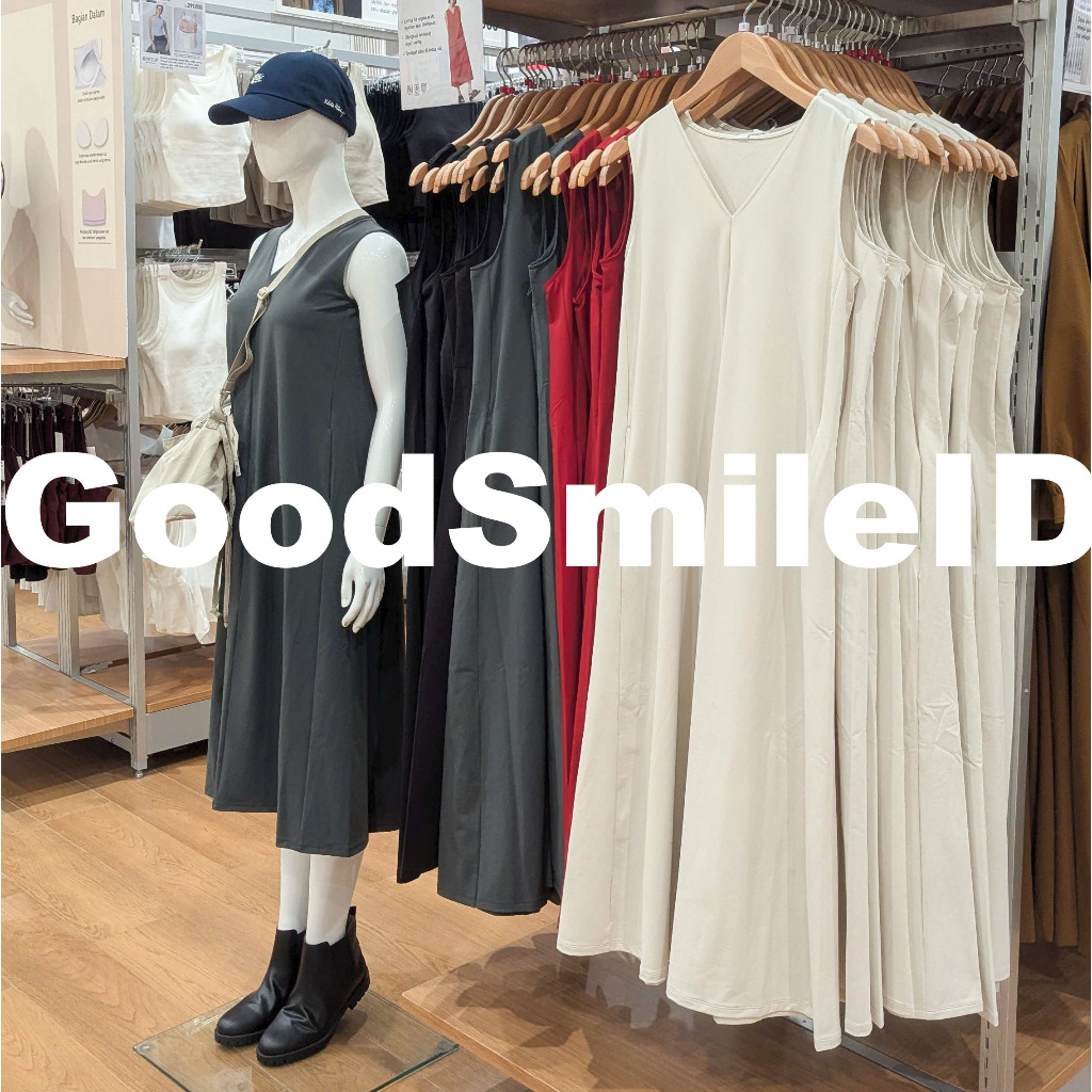 SALE Women Gaun Kerah V Neck Ultra Stretch Tanpa Lengan Sleeveless Dress Wanita JASTIP UNIQLO