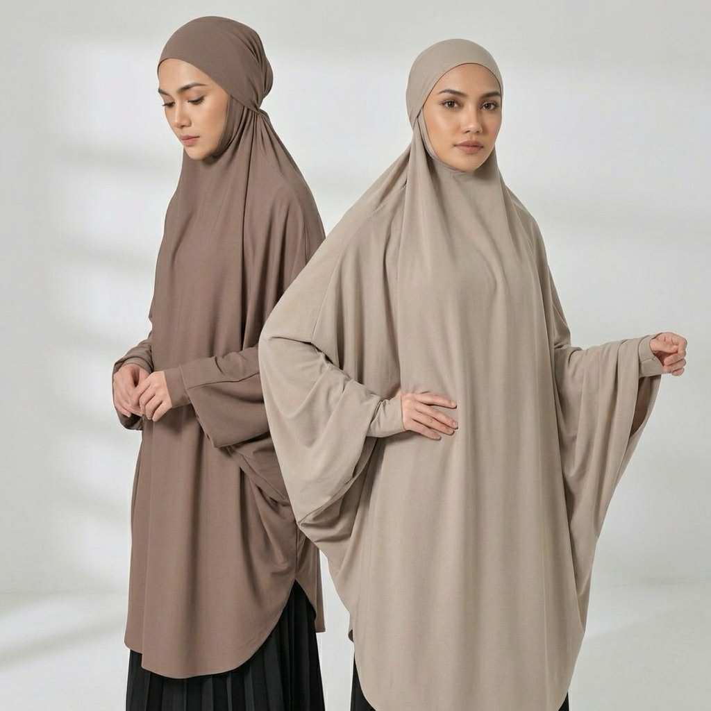 Jilbab Instan Syari Jumbo – Hijab French Khimar Lengan, Cadar Lepas Pasang & Tali Belakang
