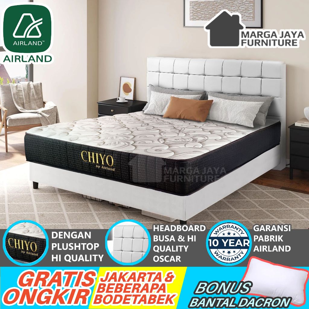 SET Springbed AIRLAND Chiyo + Divan Sandaran Ranjang 120x200 160x200 180x200 Ori 100% Original Kasur