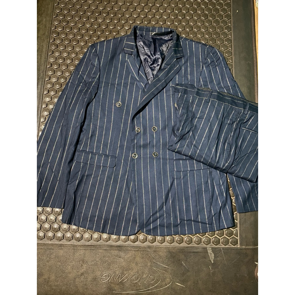 SETELAN LUXURY SUPER JUMBO ZIO NAVY SALUR GOLD BAHAN WOL SANGAT LEMBUT BLAZER JAS CELANA MEWAH BRAND