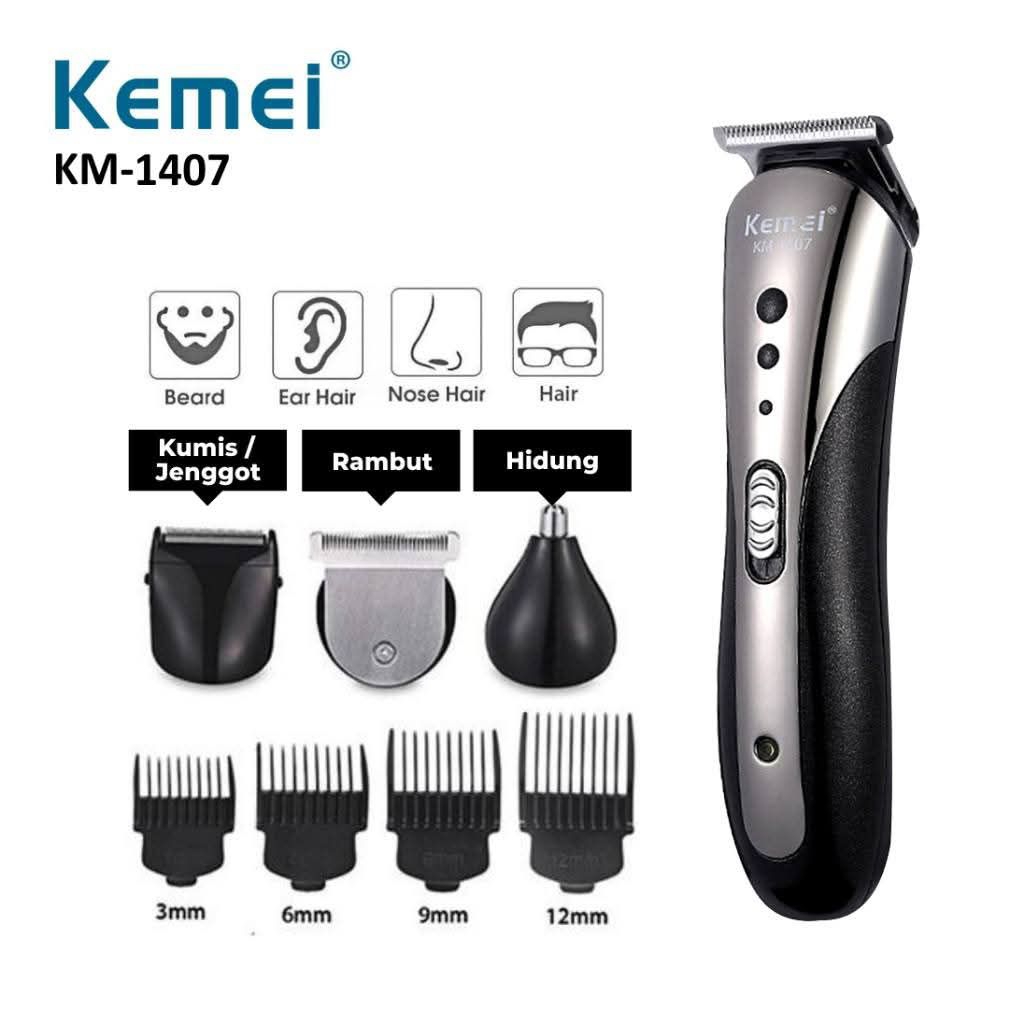 Kemei KM1407 Mesin Cukur Elektrik Pria - Desain Ergonomis, Pisau Tahan Lama, Baterai Isi Ulang