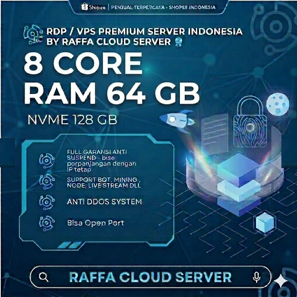 RDP / VPS LEGAL PREMIUM INDONESIA 8 CORE RAM 64 GB MURAH HARIAN, MINGGUAN, BULANAN, TAHUNAN  FULL GA