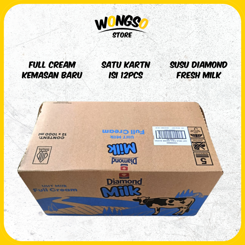Diamond Milk UHT Full Cream 1L - 1 Karton Susu UHT Diamond 1000ml - Pengiriman Instan