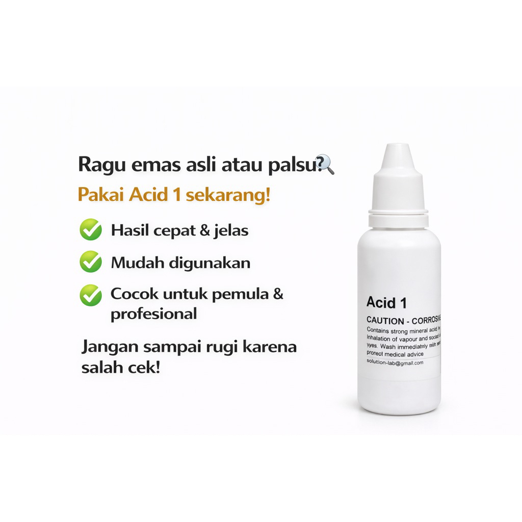 Cairan Uji Emas Acid 1 30ml | Test Emas Asli Palsu | Gold Tester Kit | Cek Kadar Karat Emas Akurat