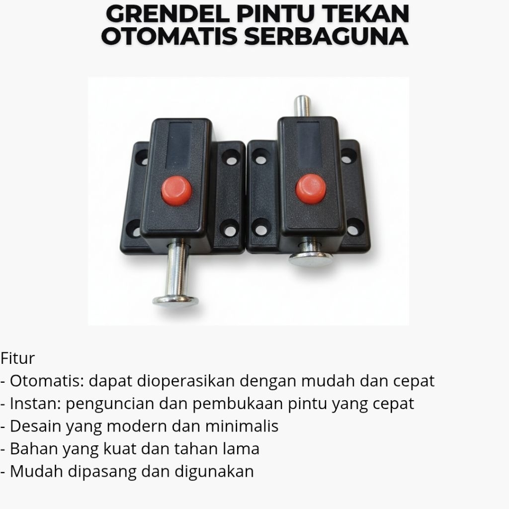 Grendel Tekan Otomatis Instan Plastik ABS Modern Hitam Pintu Rumah Kantor