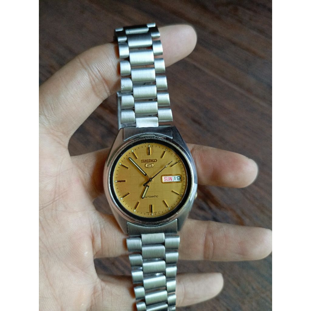 Jam Tangan Seiko 5 7S26 Gold Checker Board Dial
