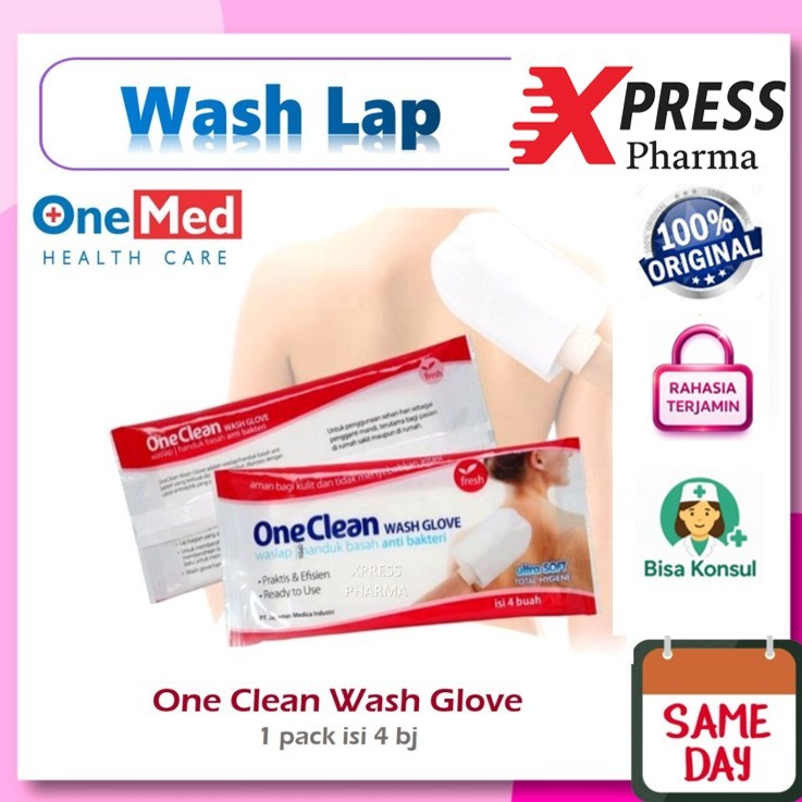 XPRESS  PACK isi 4 bj ONE CLEAN WASH GLOVE Washlap Waslap Handuk Basah Oneclean Onemed Antibakteri W