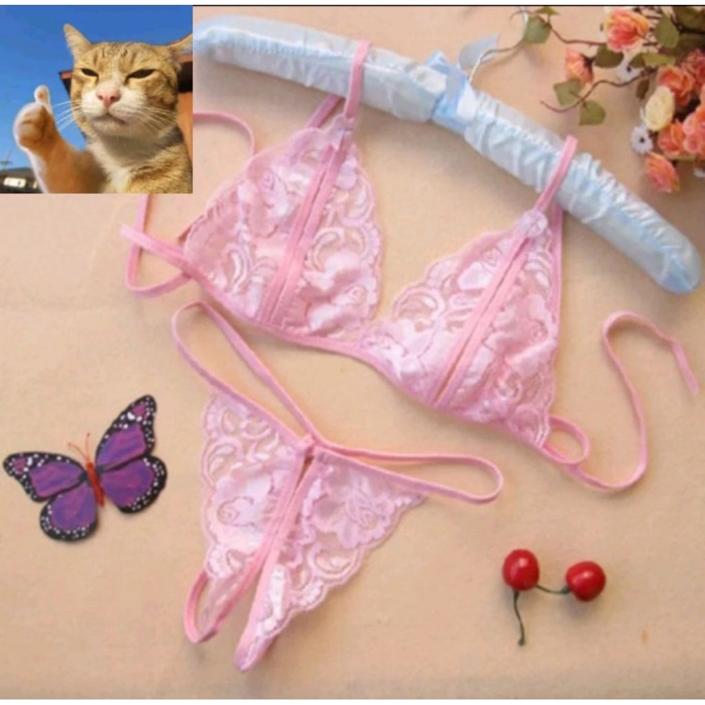 Set Bra Lingerie Sexy BH & Celana Dalam Open Crotch Lace Transparan Serly