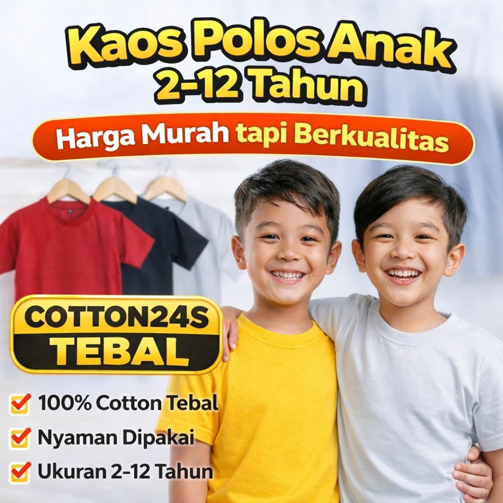 Kaos Anak Baju Anak Kaos Polos Anak  Warna "PUTIH" Baju Anak Laki-laki Perempuan Usia 2-12 Tahun Luc