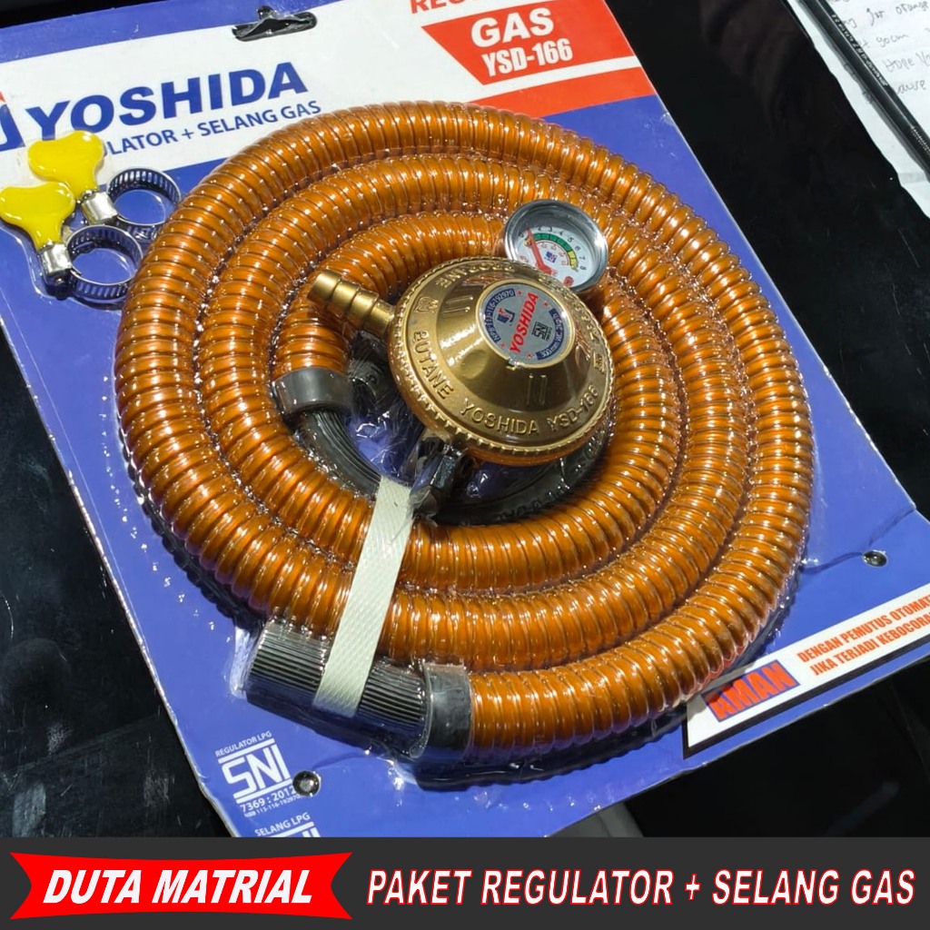 YOSHIDA Regulator Gas Low Pressure dengan Selang Flexible Hitam 5 Lapisan Kuat dan Awet Selang Anti 