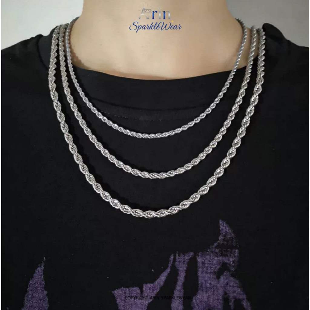 Rantai Tambang Kalung Titanium Anti Luntur Pria Wanita 2mm-5mm Elegan