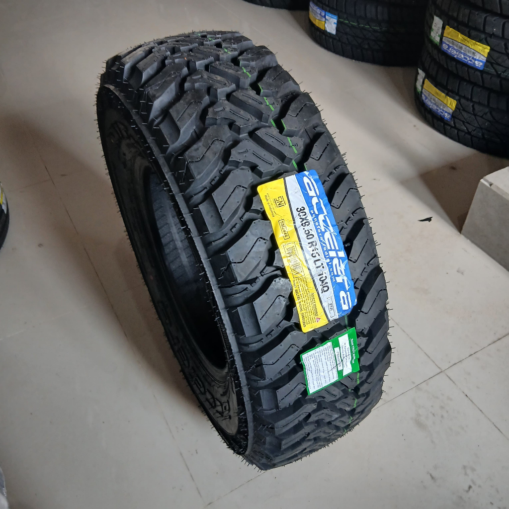 Ban mobil cangkul/offroad ukuran 30x9,50 ring 15 merk accelera type m/t 01 ban tubles untuk jimny ka