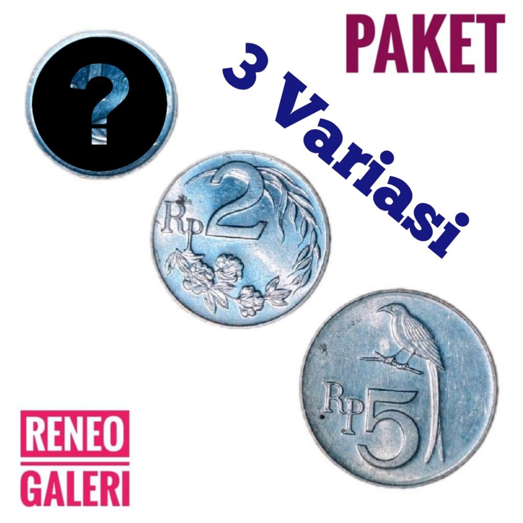 Paket 3 pecahan lengkap koin tahun 1970 set variasi uang kuno logam antik lama Indonesia luster gres