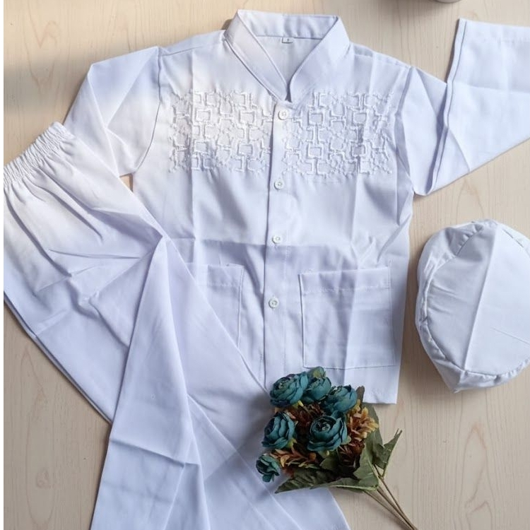 Baju Koko Putih Anak Set Celana Size 1-15 Tahun - Setelan Koko Anak Premium