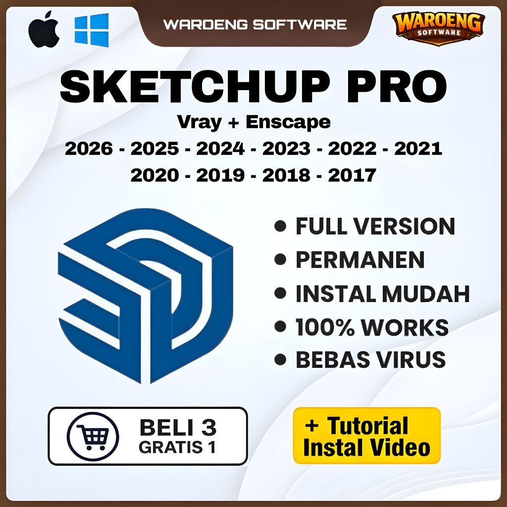 Sketchup Pro + Vray + Enscape 2026 - 2015 Full Version Lifetime Permanen Windows & Mac Os | Tersedia